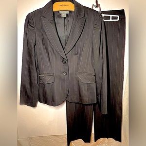 Ann Taylor pant suit. Like NEW! Black with thin pink pinstripe. Pants and blazer
